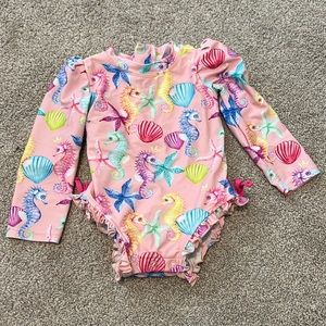 18-24M | Posh peanut baby girl pink seahorse ruffle butt swimsuit